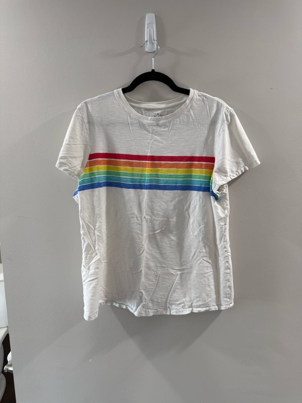 Primary White Crewneck Tee with Rainbow Stripe